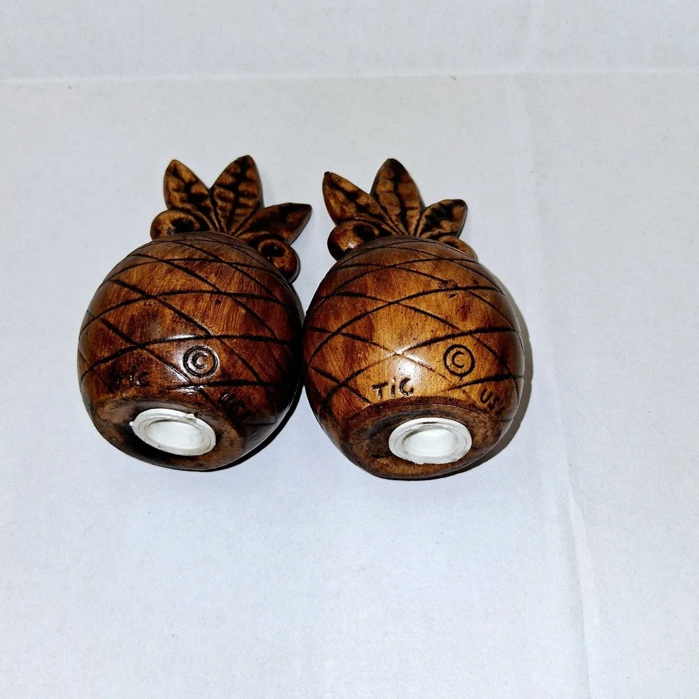 Treasure Craft Pottery USA Vintage Pineapple Salt & Pepper‎ Shakers Set Brown 4